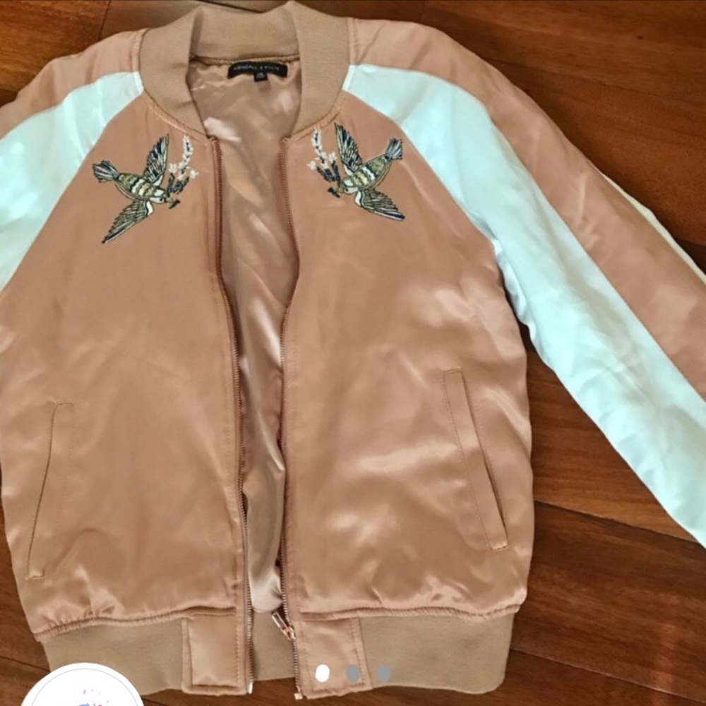Cute Rose Gold with Gold Stitch Embroidered Bomber!